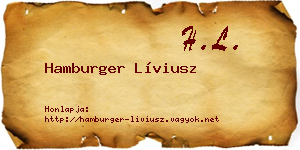 Hamburger Líviusz névjegykártya